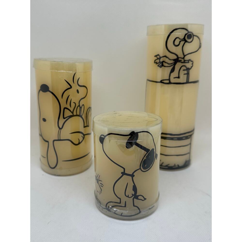 SNOOPY PEANUTS Joe Cool Red Baron Woodstock Flameless LED Pilar 3-Candle Set NEW